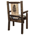 Homestead Collection Captains Chair, Woodland Upholstery with Laser Engraved Pine Tree Design, Stain & Lacquer Finish