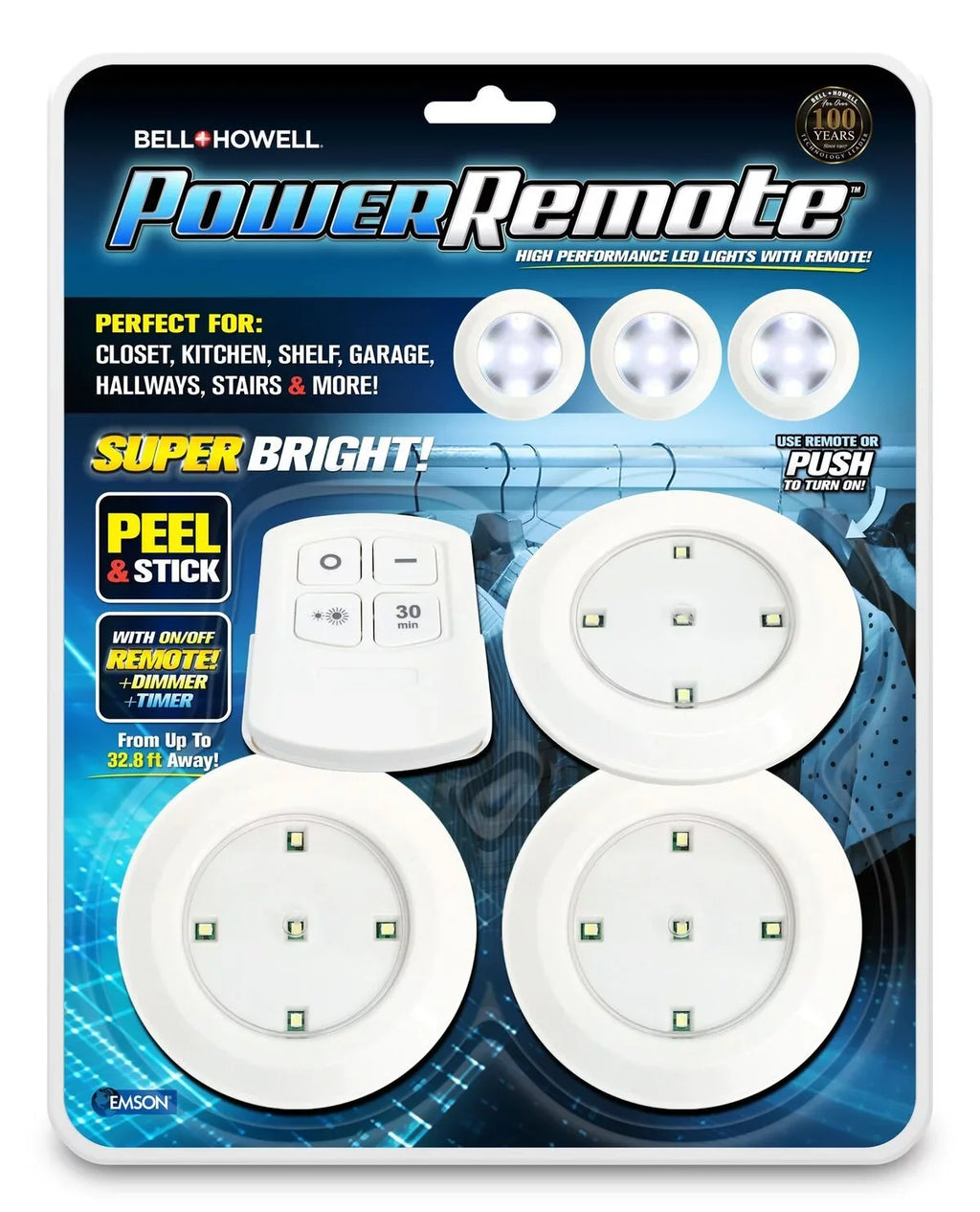 Bell + Howell Power Remote – Super Bright High Permance Mini LED Lights with Remote, As Seen on TV! 3 PACK