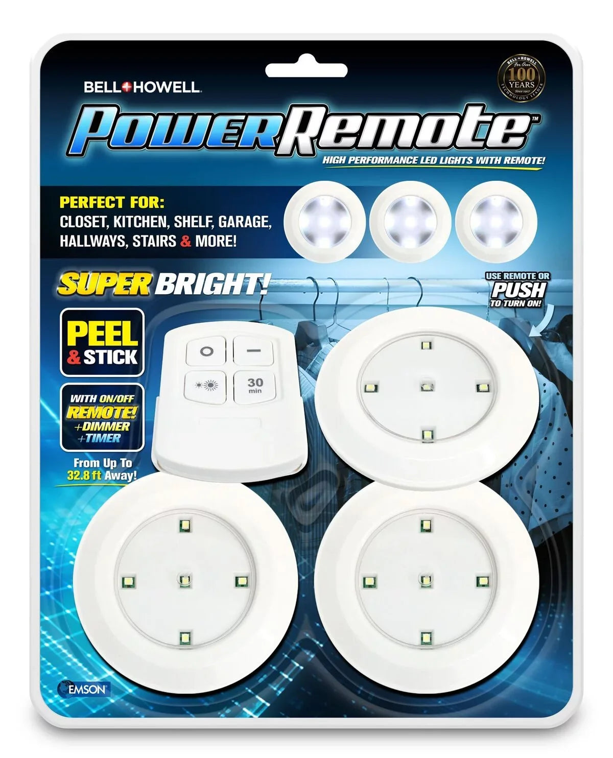 Bell + Howell Power Remote – Super Bright High Permance Mini LED Lights with Remote, As Seen on TV! 3 PACK