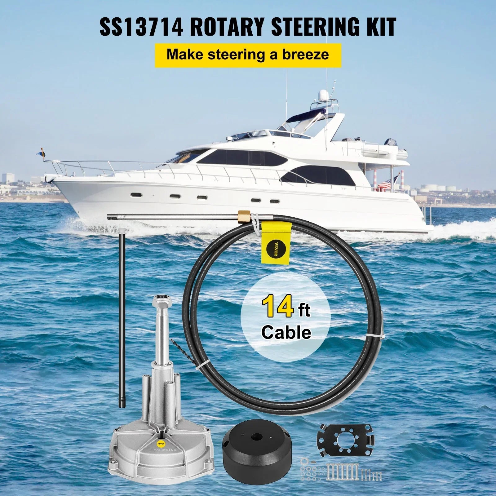 VEVOR Watercraft Steering Cable 14' Outboard Rotary Steering Kit
