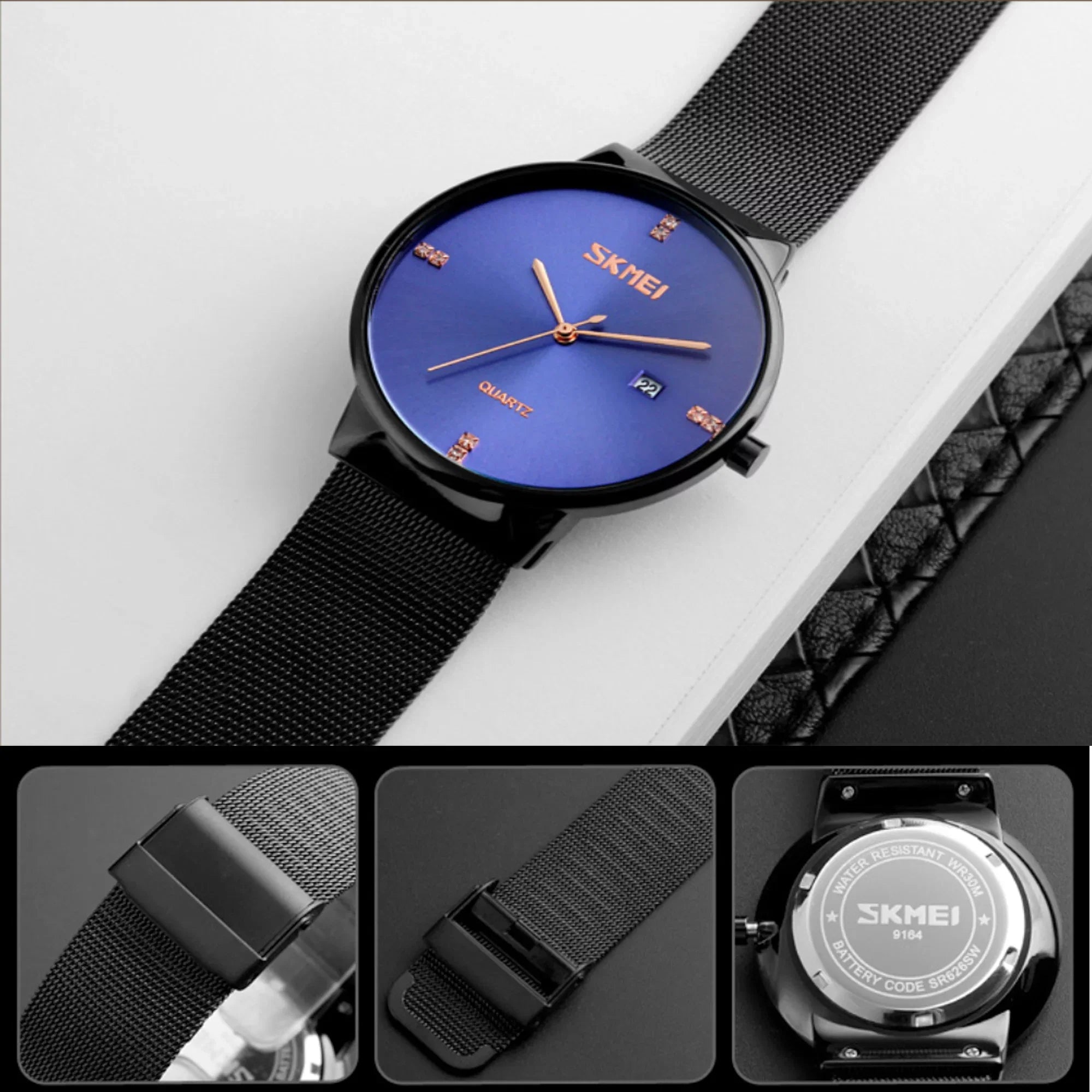 SKMEI Mens Ultra Thin Luxury Stainless Steel Watch, 30M Water