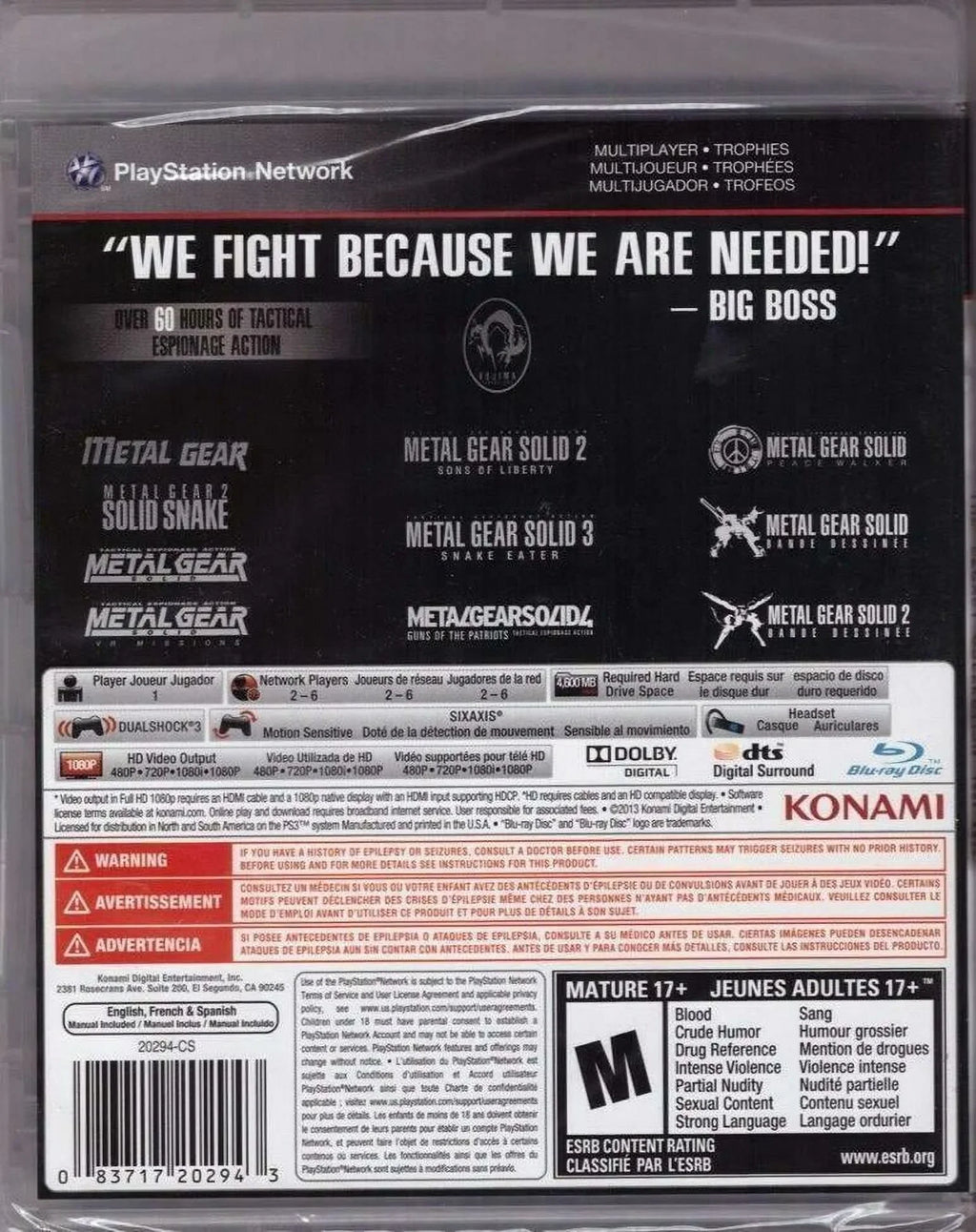 Metal Gear Solid The Legacy Collection - Sony Playstation 3 PS3 8 Games in One