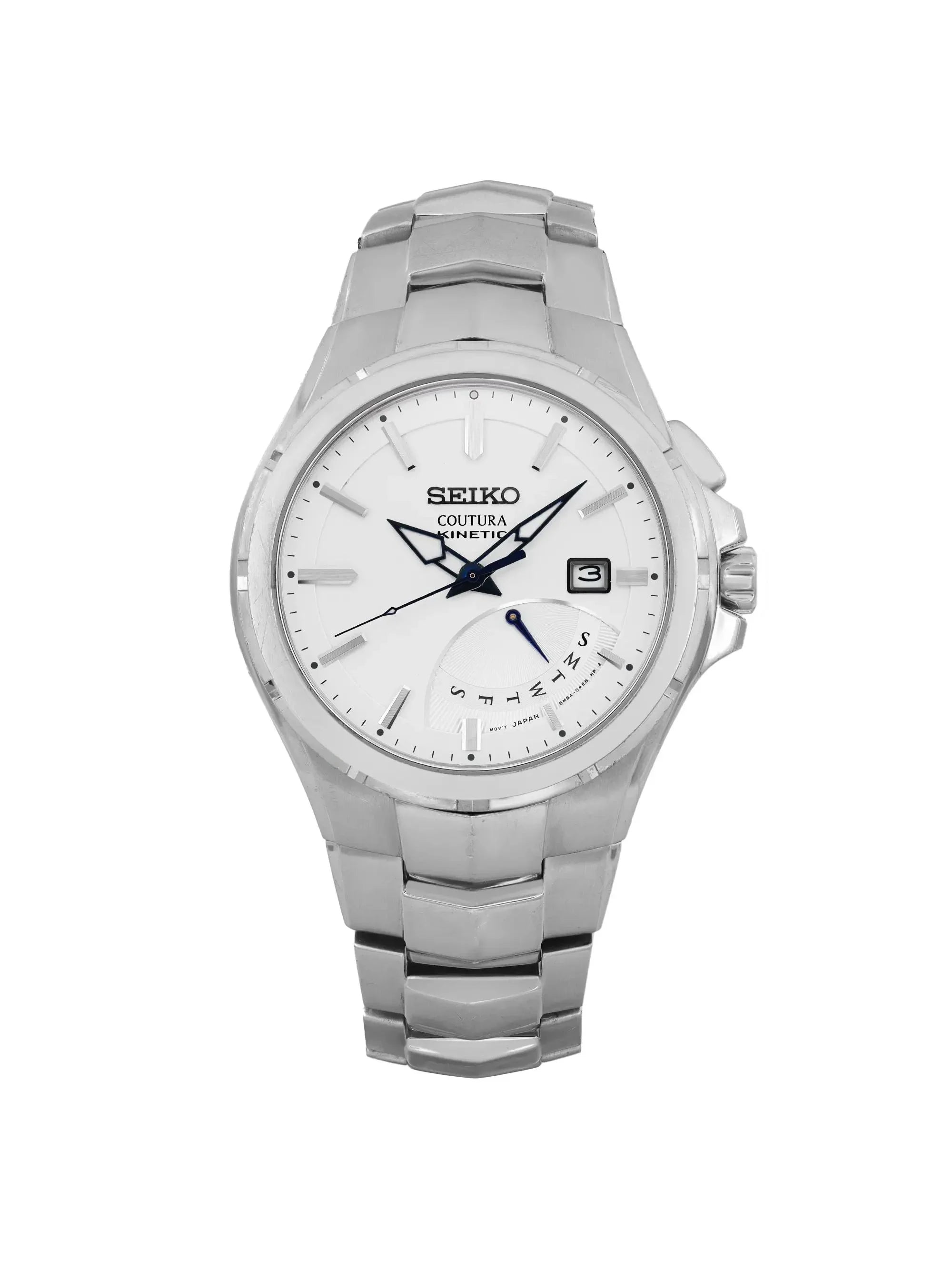 Pre-owned Seiko Coutura 43mm Date Day Steel Mens Watch SRN063 (Good)
