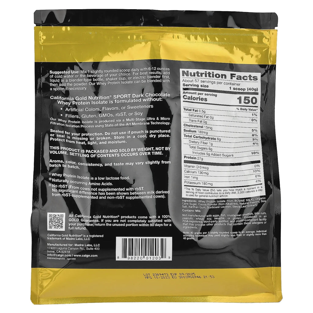 Calinia Gold Nutrition SPORT - Dark Chocolate Whey Protein Isolate, 5 lbs (2.27 kg)