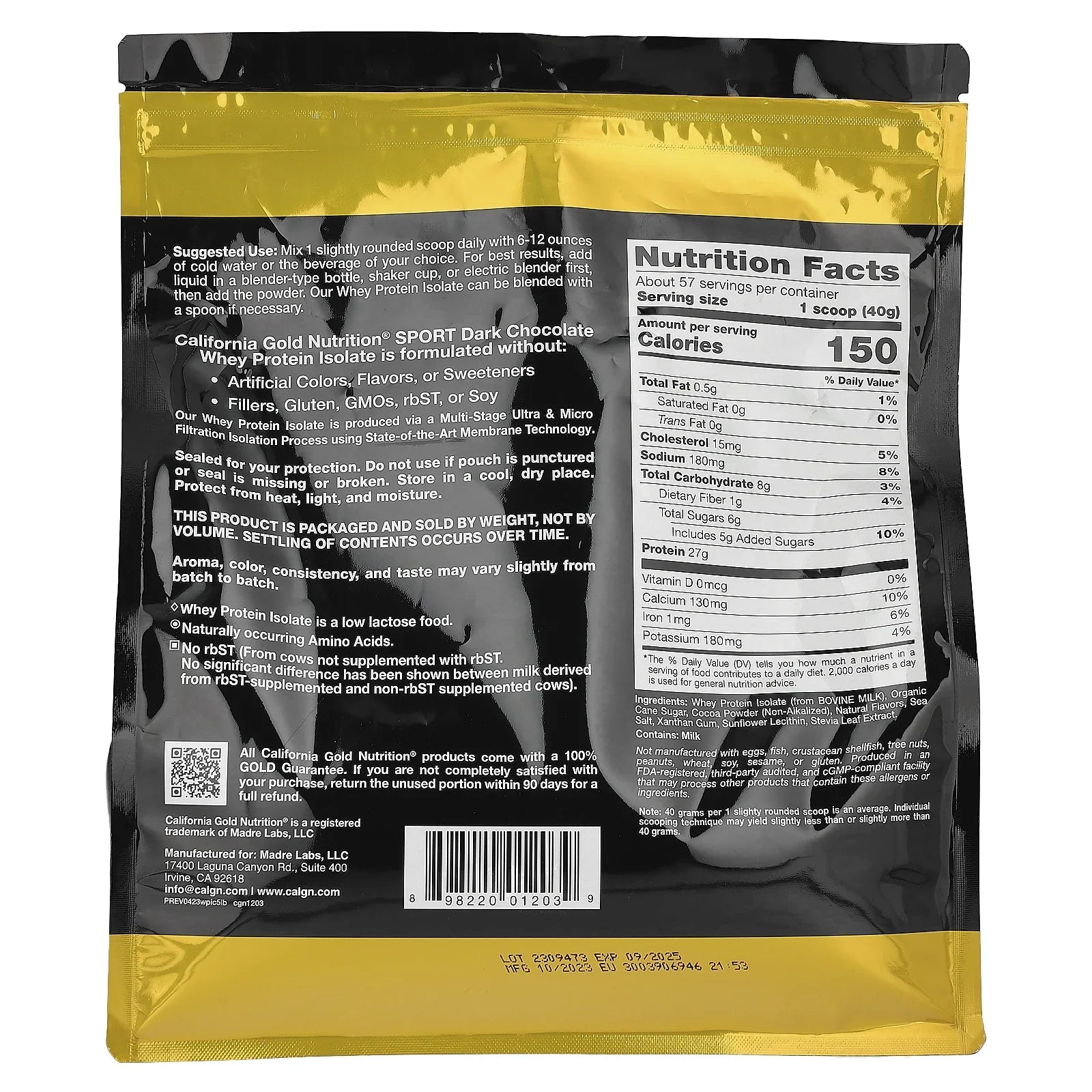 Calinia Gold Nutrition SPORT - Dark Chocolate Whey Protein Isolate, 5 lbs (2.27 kg)