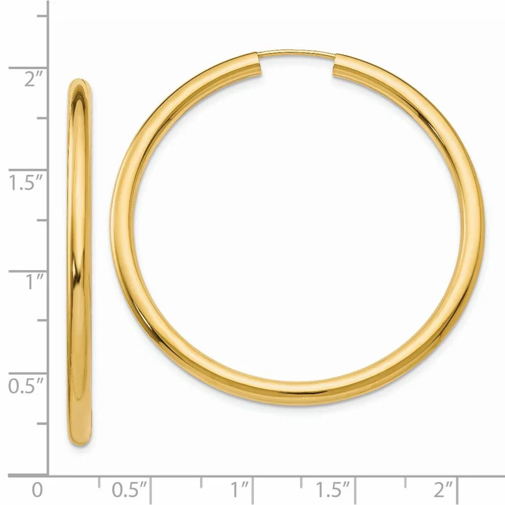 Real 14kt Yellow Gold Polished Endless Tube Hoop Earrings; Adults and Teens; Women and Men