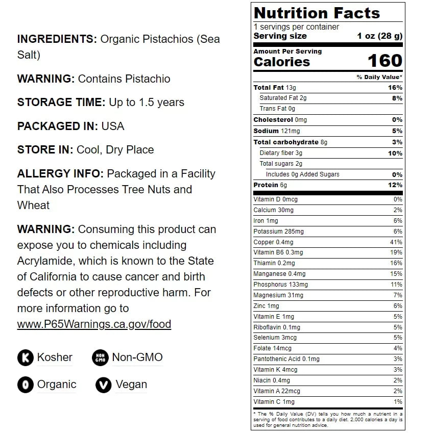 Food to Live Organic Calinia Pistachios (In Shell, Roasted and Salted, Non-GMO, Bulk) (2 Pounds)