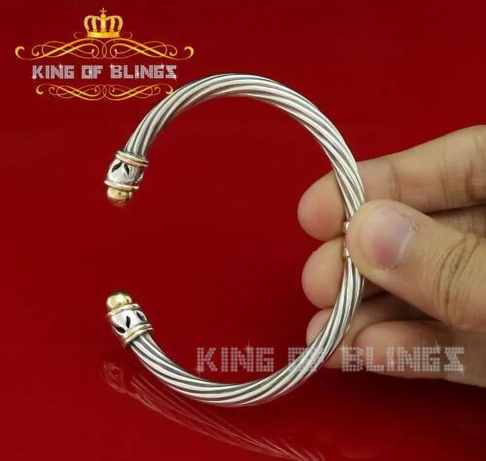 King Of Bling's Fashion Round Silver Cubic Zirconia Stones Bangle Men/Womens 7 Inch