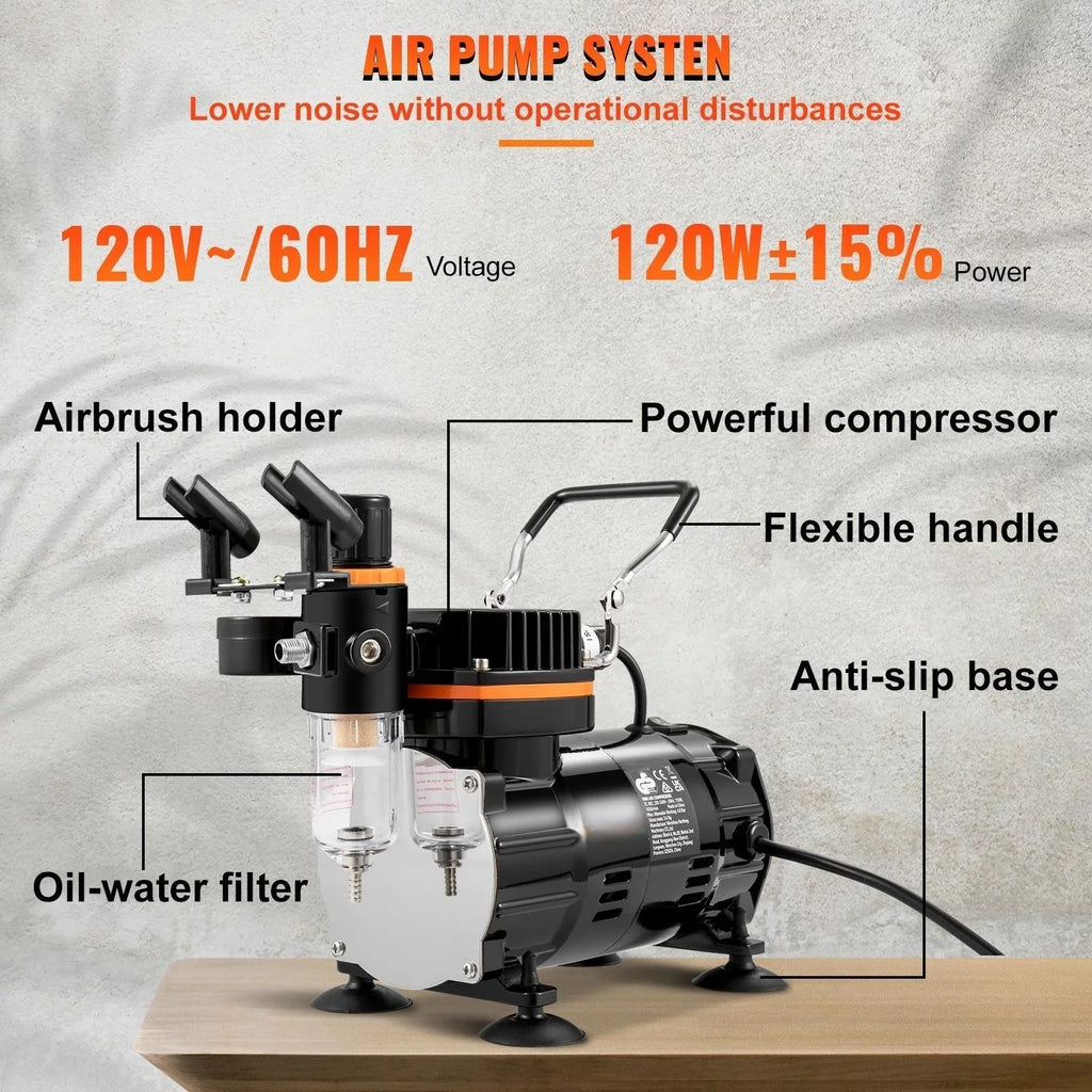 BENTISM Airbrush Kit, Professional Airbrush Set with Compressor, Airbrushing System Kit with Multi-purpose Dual-action Gravity Feed Airbrushes, Art Nail Cookie Tatto