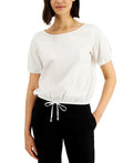 Donna Karan Women's Puff Sleeve Drawstring Top White Size Small