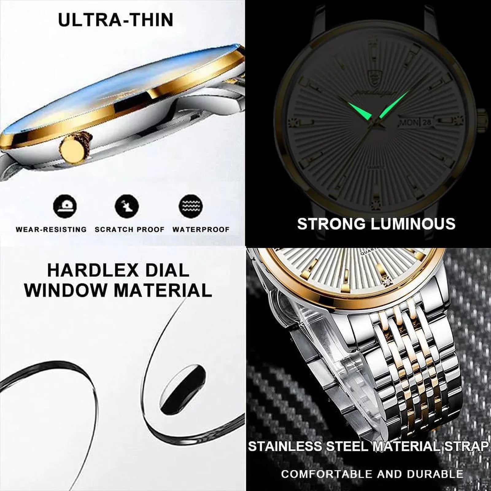 POEDAGAR Luxury Business Men's Watches Ultra Thin Waterproof Luminous Date&Week Stainless Steel Men Watch Quartz Male Clock Gift