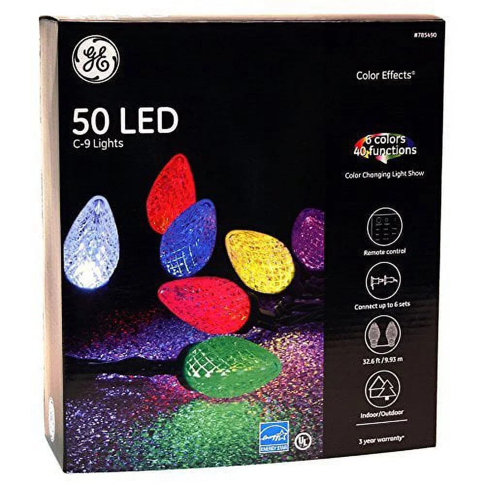 GE Color Effects 50-Count 32.67-ft Multi-Function Color Changing C9 LED Plug-in Indoor/Outdoor Christmas String Lights ENERGY STAR