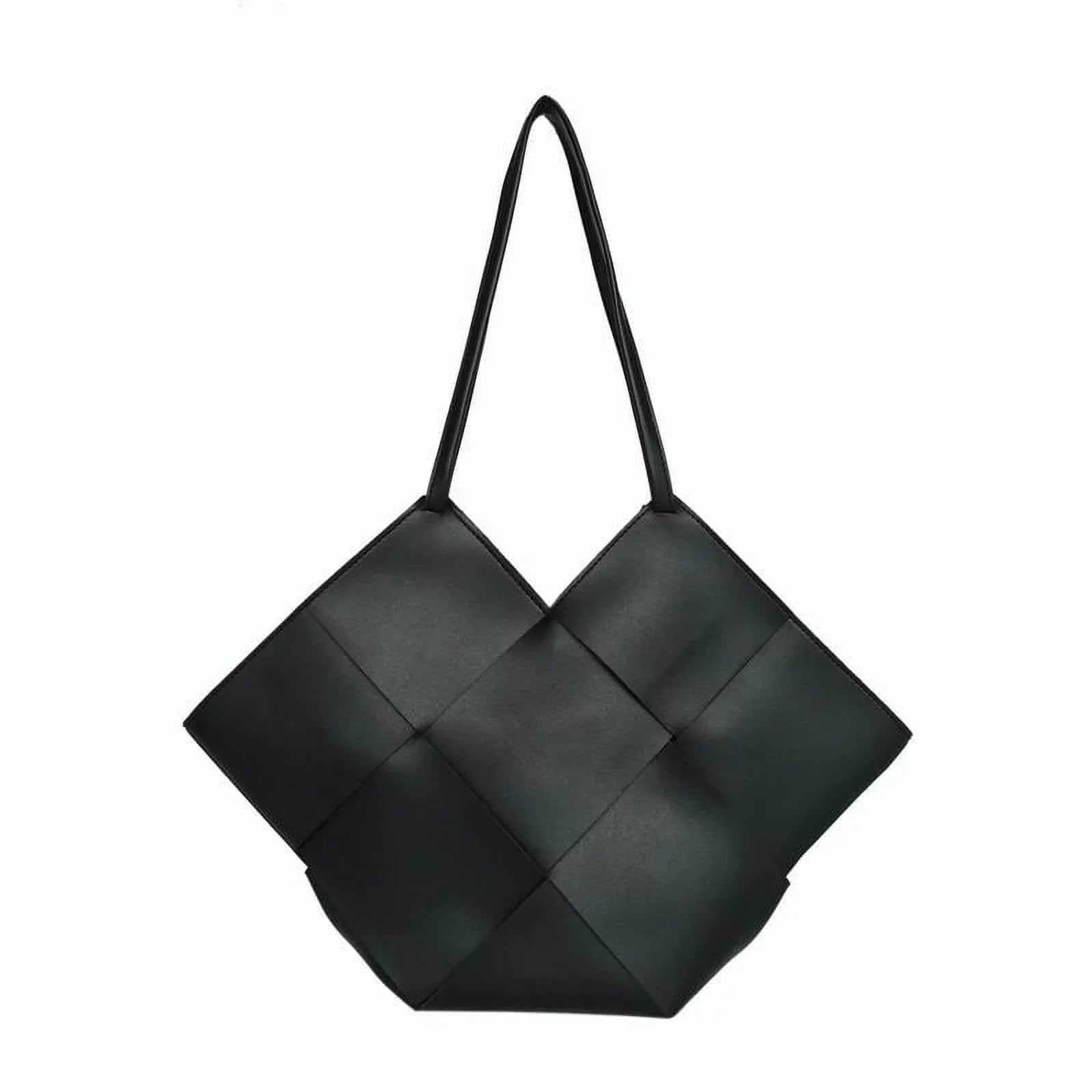 Jane & Berry Women's Large Woven Faux Leather Shoulder Bag with Pouch, Black