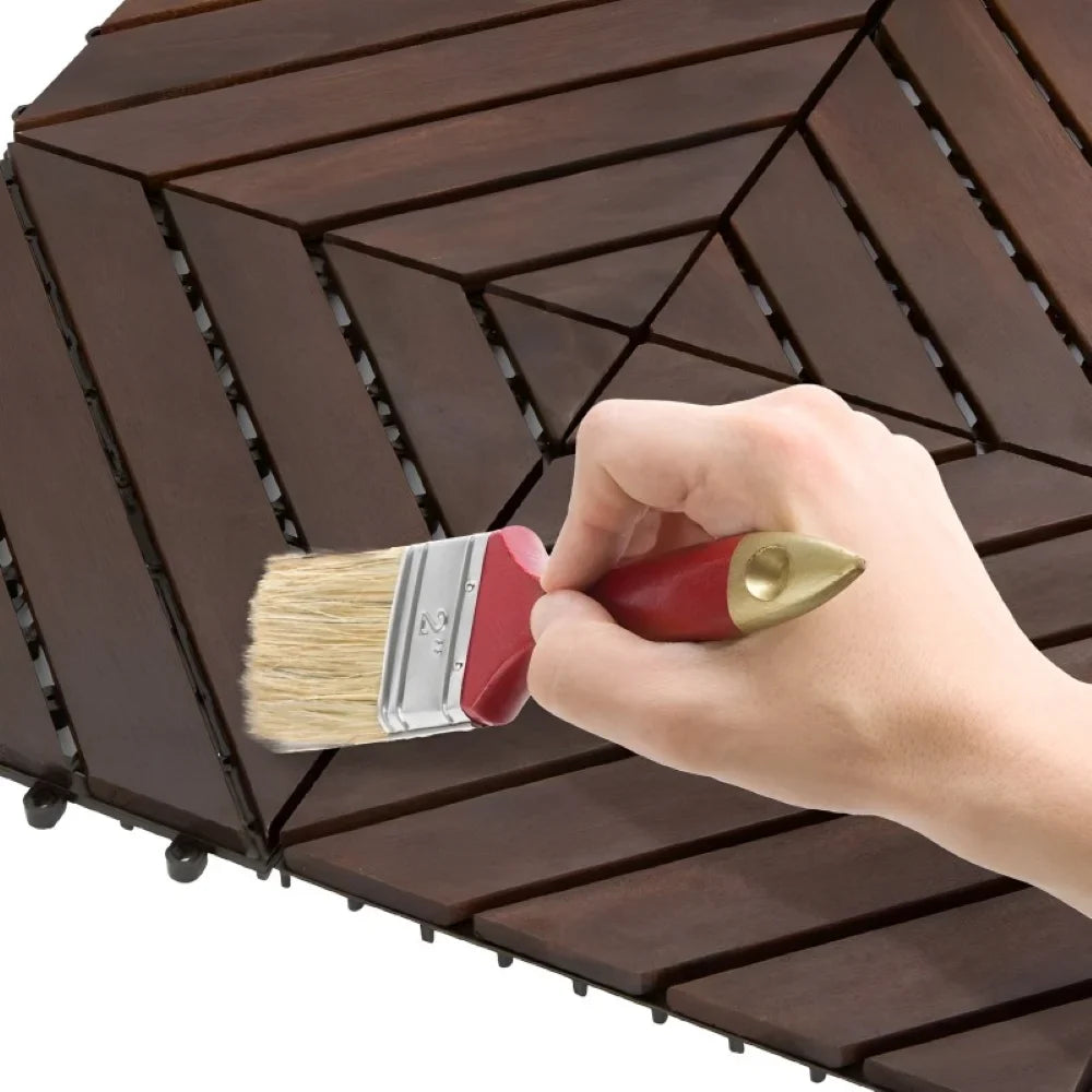 Interlocking Deck Tiles 12"x12"x0.94'' Dark Brown Acacia Wood 8 slant slats Patio Decor Flooring Tiles -Acacia Wood Interlocking Floor Tile -Interlocking Wood Flooring Squares Tile