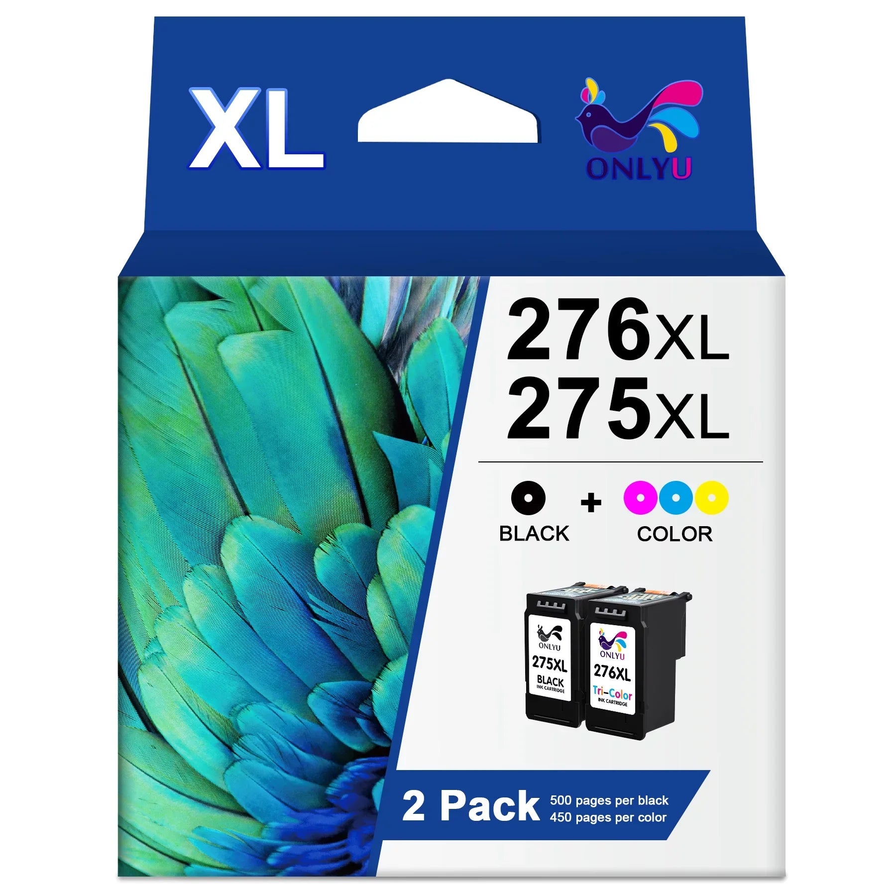 PG-275 CL-276 XL Printer Ink Canon 275xl and 276xl Ink Cartridges (1 Black 1 Color) to PIXMA TS3522 TS3520 TR4720 TR4722 Printer High Yield Combo Pack
