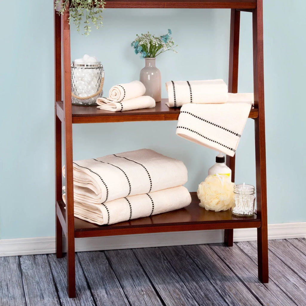 Trademark Global Luxury Cotton Towel Set- Quick Dry Zero Twist & Soft Set, Bone & Black - 6 Piece