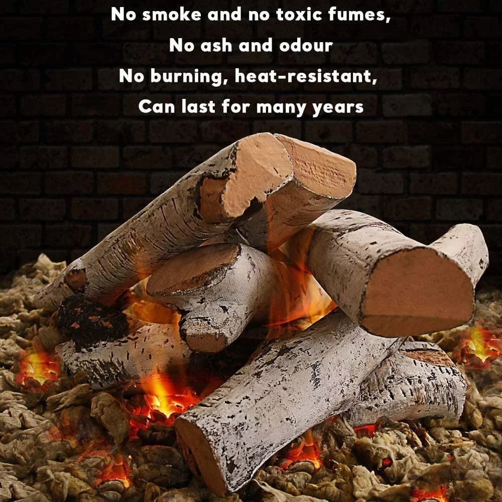 Hisencn Gas Fireplace Logs Set Ceramic White Birch Wood Logs Indoor Inserts Outdoor Firebowl,Fire Pits, Vented, Propane, Gel, Ethanol, Electric, Realistic Fireplace Decoration 6 Pcs