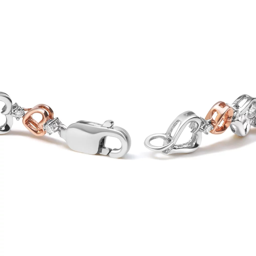 Haus of Brilliance 14K Rose Gold Plated .925 Sterling Silver 1/4 Cttw Womens Round cut Lobster Claw Clasp Diamond Heart Link Bracelet (I-J Color, I2-I3 Clarity) - Size 7" Inches