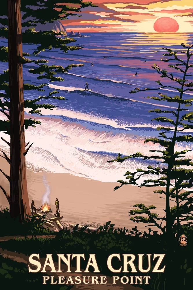 Santa Cruz, Calinia, Pleasure Point Sunset and Surfers (19x27 inches, Premium 500 Piece Jigsaw Puzzle Adults and Family, Made in USA)