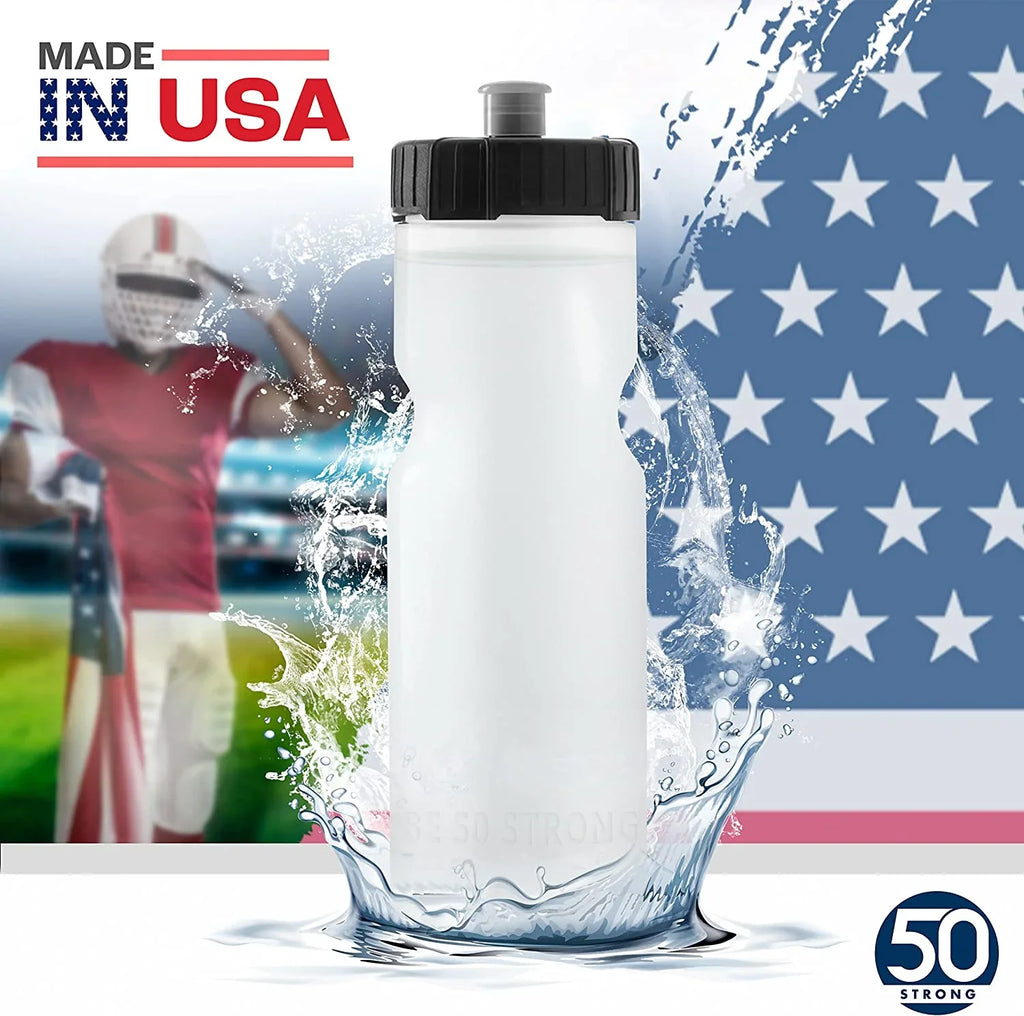 50 Strong 22 oz Clear and Black Squeezable Plastic Water Bottles with Wide Mouth and Pull Top Lid (24 Pieces)