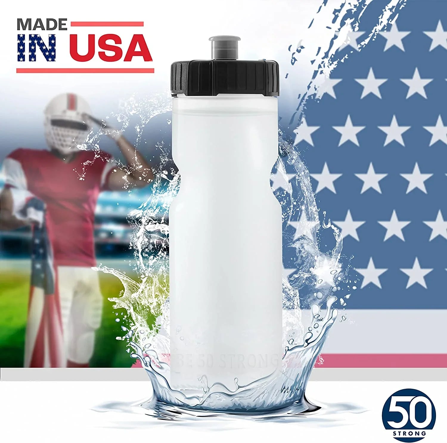 50 Strong 22 oz Clear and Black Squeezable Plastic Water Bottles with Wide Mouth and Pull Top Lid (24 Pieces)
