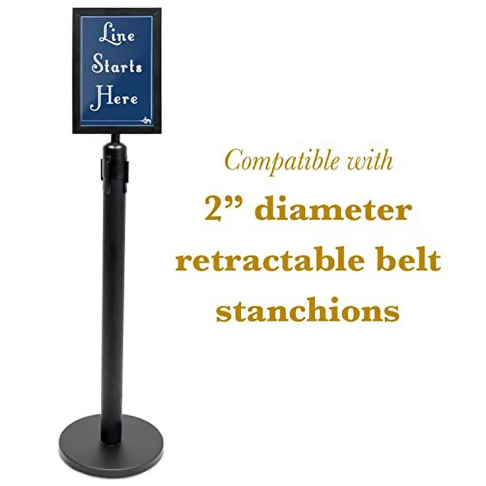 8.5" x 11" Stanchion Sign Holder - Double-Sided Black Metal Portrait Frame 2" Diameter Retractable Belt Stanchions by Pudgy Pedro's Party Supplies