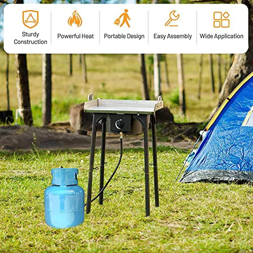 Moccha 100, 000 BTU Single Burner Outdoor Stove Propane Gas Cooker w/Detachable Legs, Portable Cast Iron Patio Cooking Burner Perfect Camping, Patio, or RV
