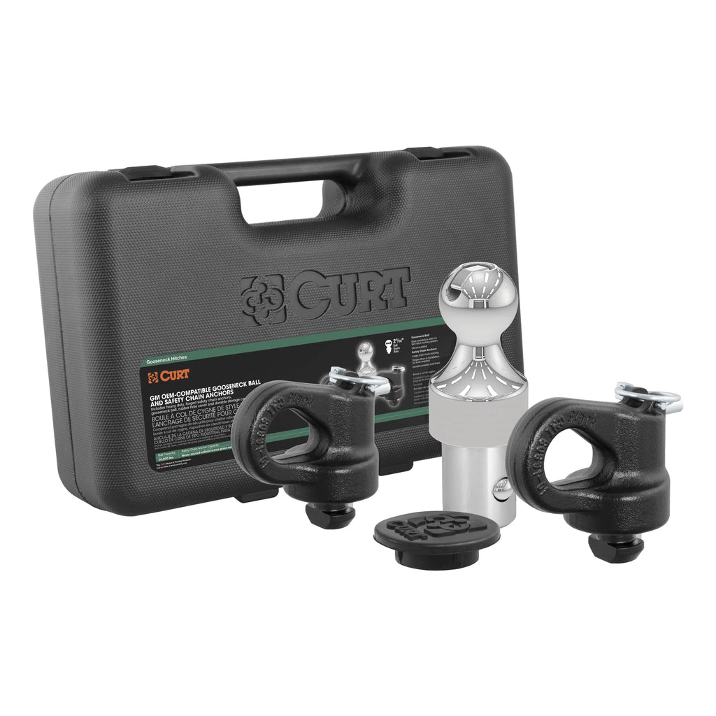CURT Mfg 60692 OEM- Gooseneck Ball & Safety Chain Anchor Kit GM - Fits GM pickup trucks with factory tow packages | Includes storage case and rubber hole Shield