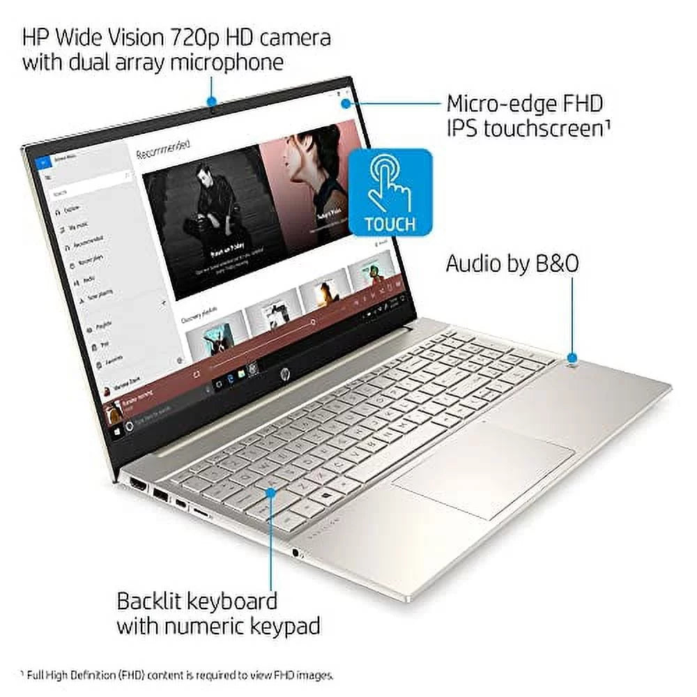 HP 2022 Pavilion 15.6" IPS FHD Touchscreen Laptop Intel 4-Core i7-1165G7 Iris Xe Graphics 32GB RAM DDR4 1TB NVMe SSD USB-C WiFi AX Bluetooth HDMI Webcam Backlit Keyboard Windows 11 Pro w/RE USB