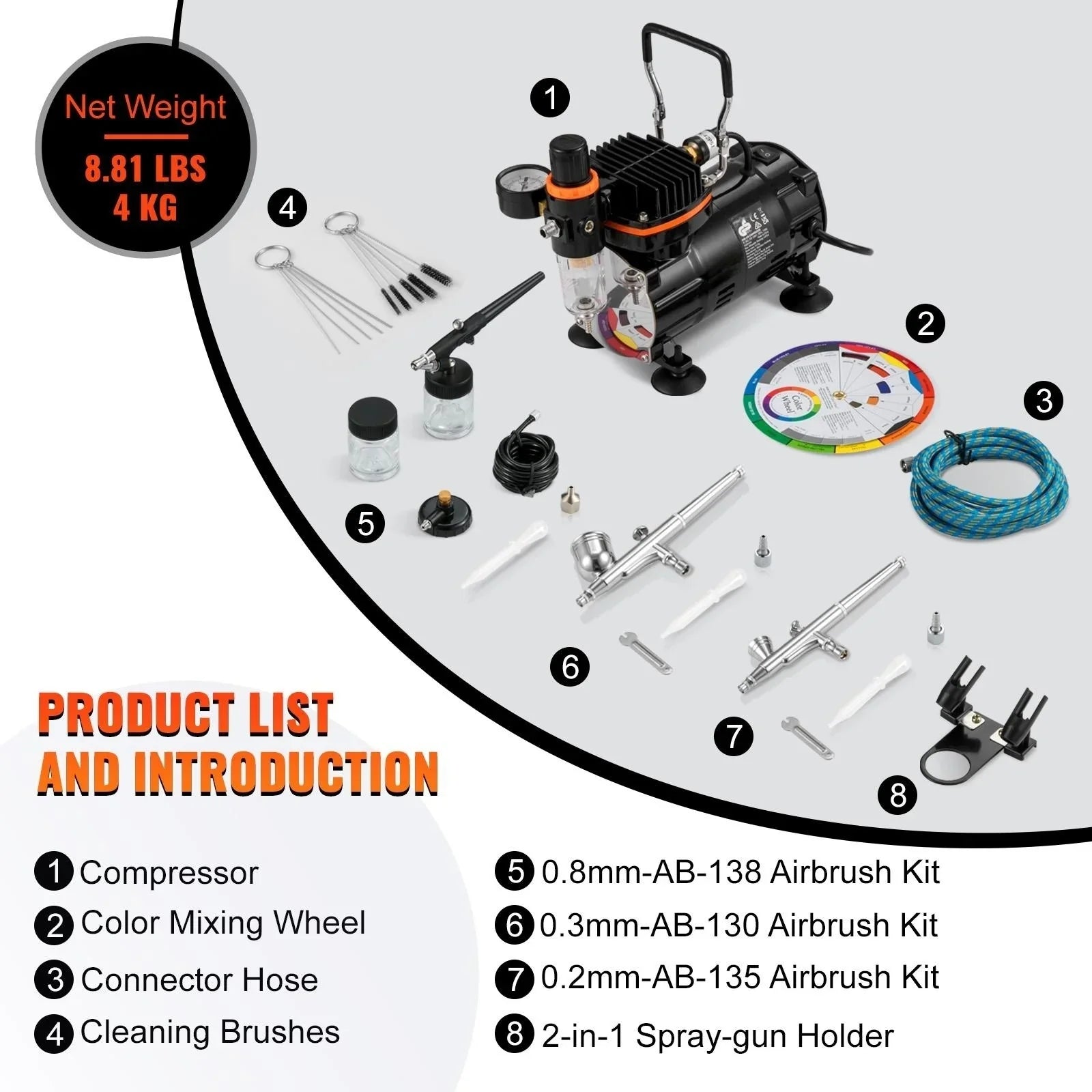 BENTISM Airbrush Kit, Professional Airbrush Set with Compressor, Airbrushing System Kit with Multi-purpose Dual-action Gravity Feed Airbrushes, Art Nail Cookie Tatto