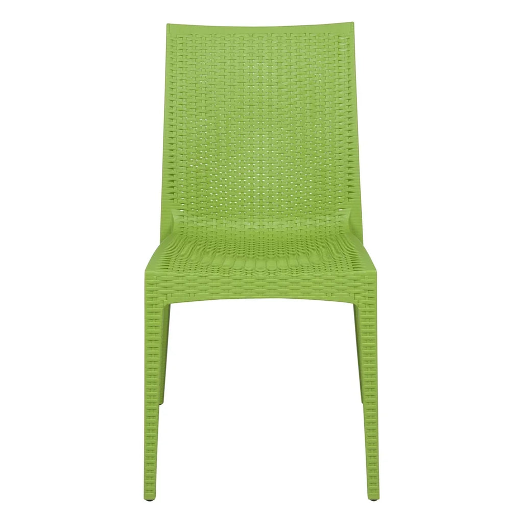 LeisureMod Modern Weave Mace Indoor Outdoor Dining Chair in Green Set of 2