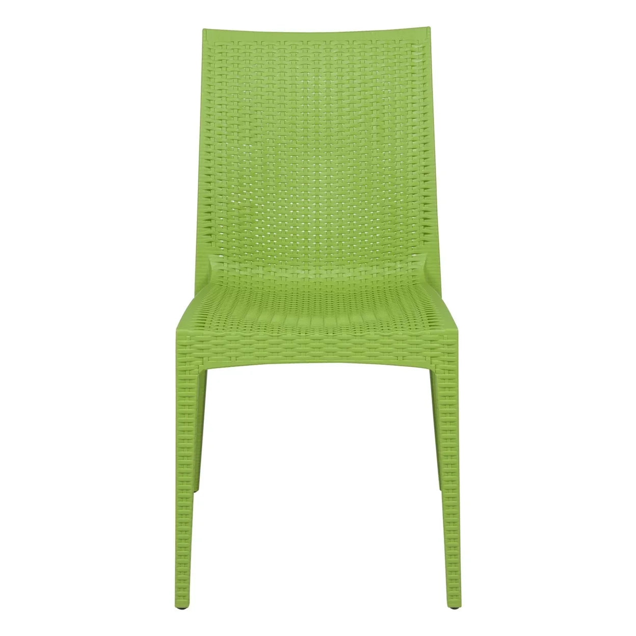 LeisureMod Modern Weave Mace Indoor Outdoor Dining Chair in Green Set of 2