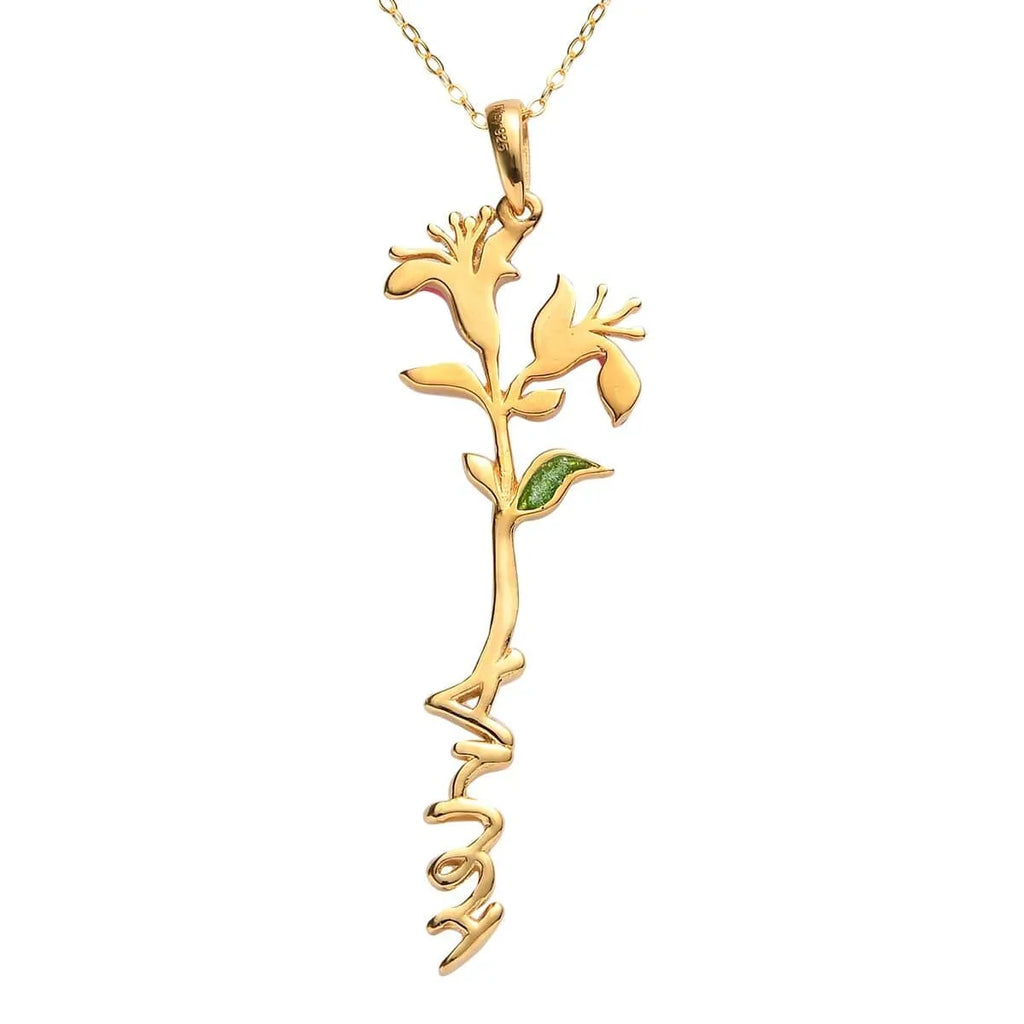 Shop LC 925 Sterling Silver 14K Yellow Gold Plated Pink Green Enameled Aries Zodiac Birth Honeysuckle Pendant Necklace Women Jewelry Gifts Women Size 16-18" Birthday Gifts Women