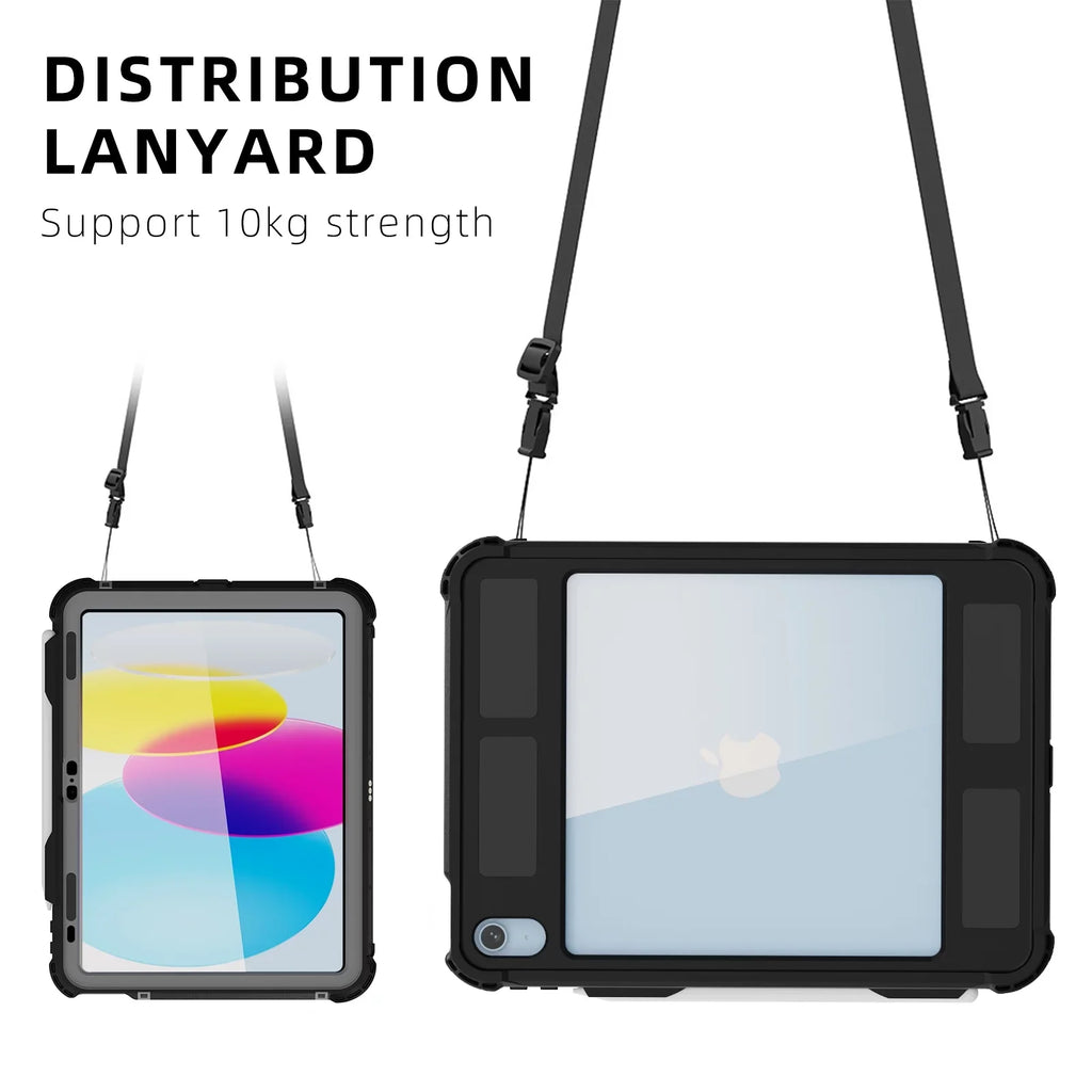 K-Lion Rugged Waterproof Case iPad 10th Genetation 10.9" (2022) IP68 Underwater with Screen Protector Swivel Bracket Kickstand Pencil Holder Carrying Strap Shockproof Dustproof Protective Case