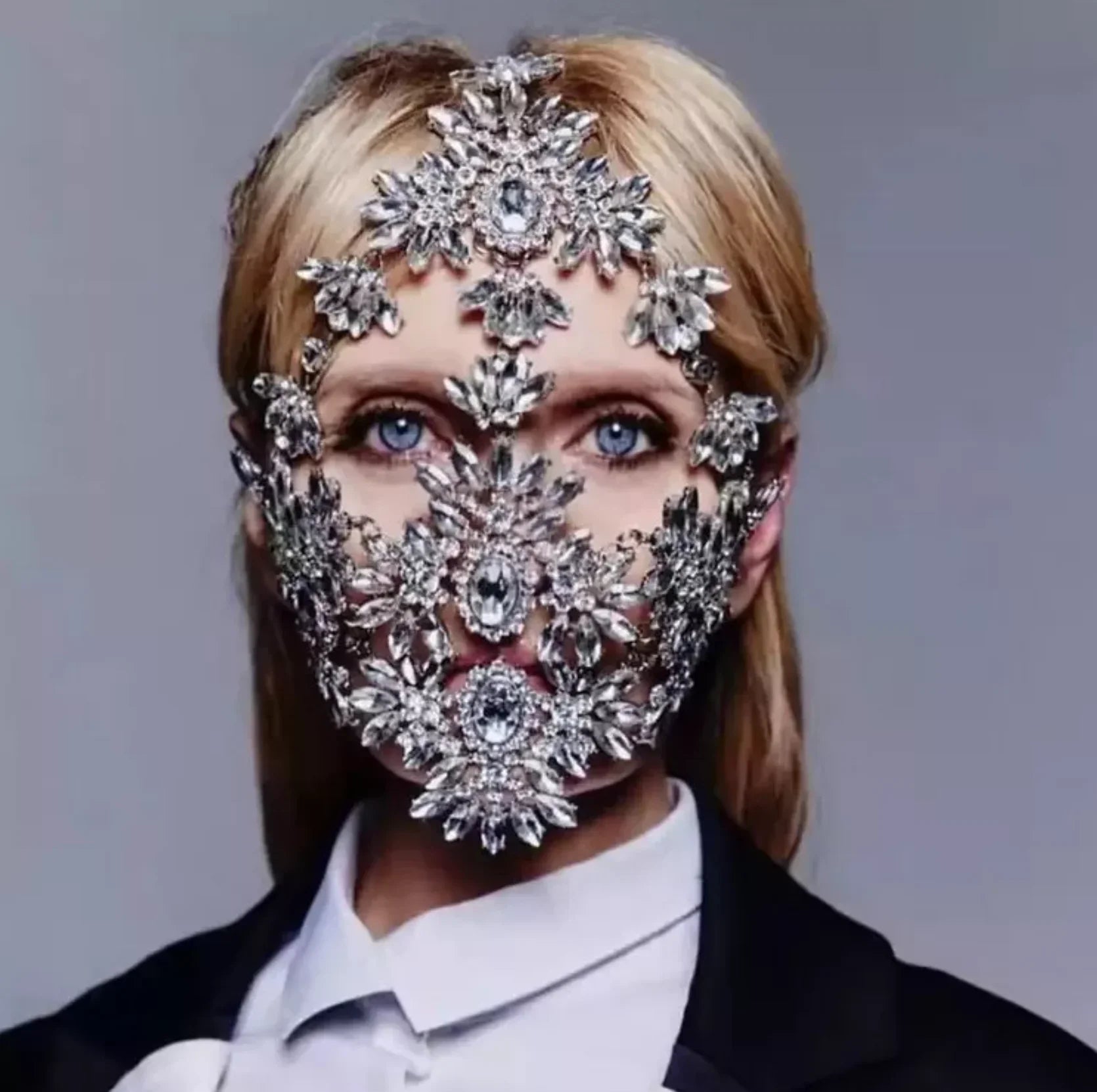Crystal Face Mask Women Halloween Mask Rhinestone Masquerade Mask Face Jewelry