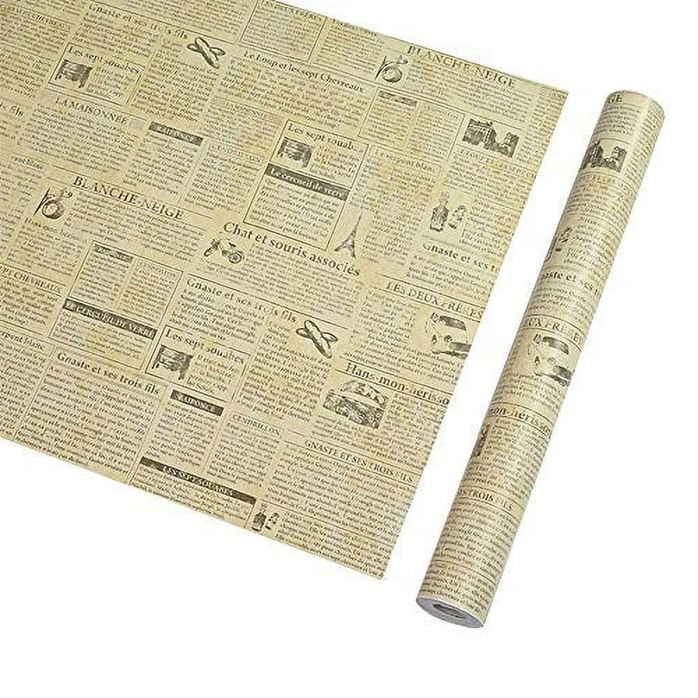 SimpleLife4U Retro Beige Newspaper Contact Paper Self-Adhesive Shelf Liner Countertop Sticker 17.7 Inch By 9.8 Feet