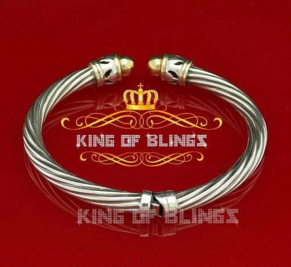 King Of Bling's Fashion Round Silver Cubic Zirconia Stones Bangle Men/Womens 7 Inch