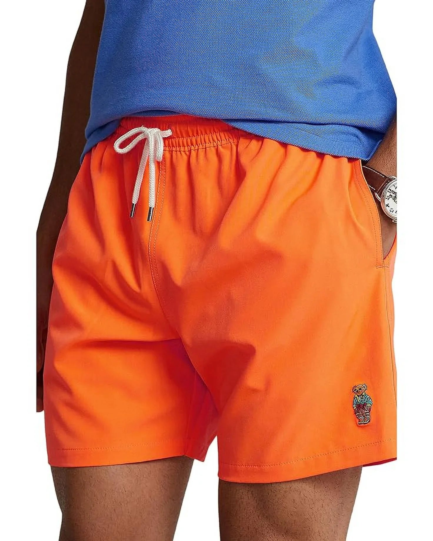 Polo Ralph Lauren Mens 5.75-Inch Traveler Classic Swim Trunks Blaze Orange-Small
