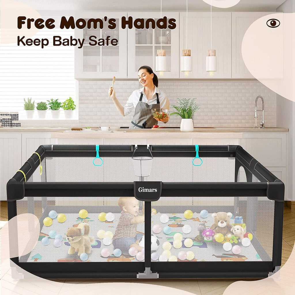 Upgraded 320D Washable Baby Playpen with Padding Mat, 6in1 Large Playpen Toddlers, Sturdy & Safe Playpen with Padded Cotton Top Rod Protecting Babies, Baby Play Yard with Zipper Gate