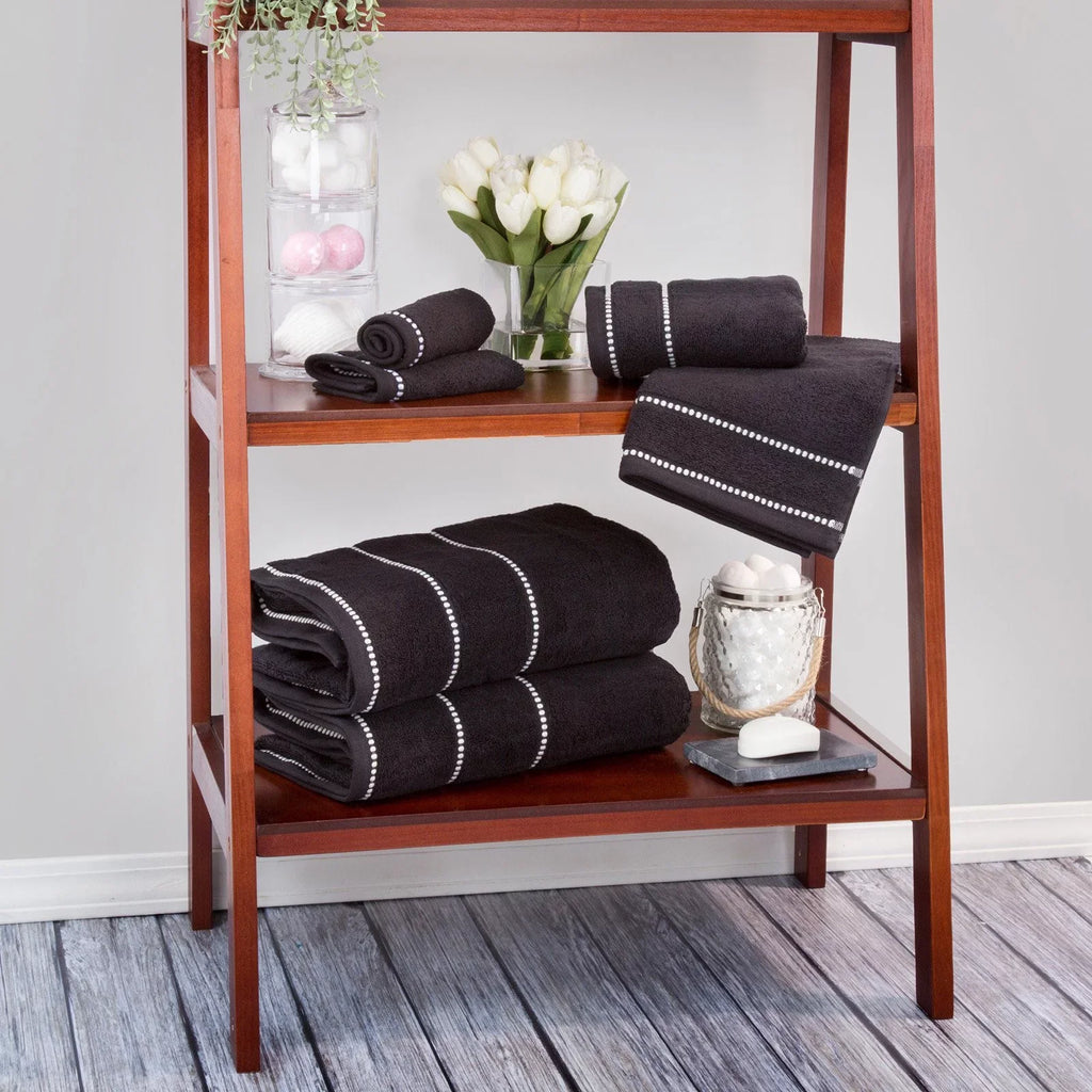 Trademark Global Luxury Cotton Towel Set- Quick Dry Zero Twist & Soft Set, Bone & Black - 6 Piece
