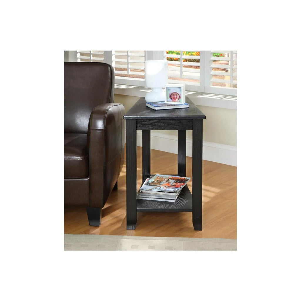 Benzara Wood Wedged Chair Side Table With a Bottom Shelf, Black