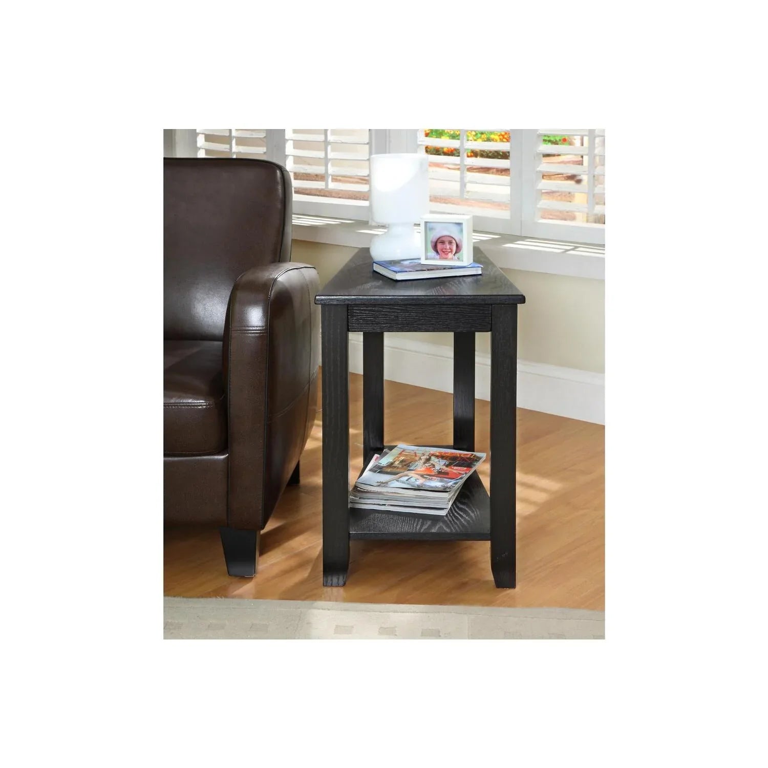 Benzara Wood Wedged Chair Side Table With a Bottom Shelf, Black