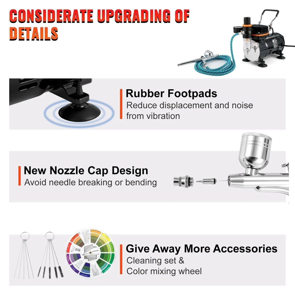 BENTISM Airbrush Kit, Professional Airbrush Set with Compressor, Airbrushing System Kit with Multi-purpose Dual-action Gravity Feed Airbrushes, Art Nail Cookie Tatto