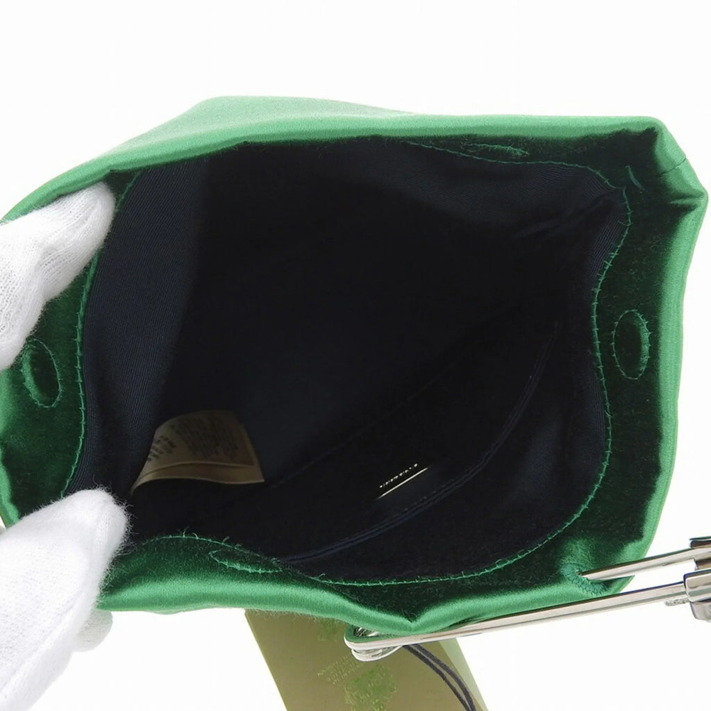 Pre-Owned Burberry BURBERRY pin clutch bag viscose silk rhinestone bijou green (Like New)