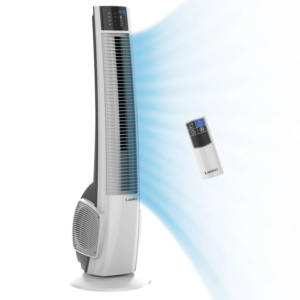 Lasko 39" 4-Speed Oscillating Hybrid Tower Fan with Timer and Remote, White, T38400, New