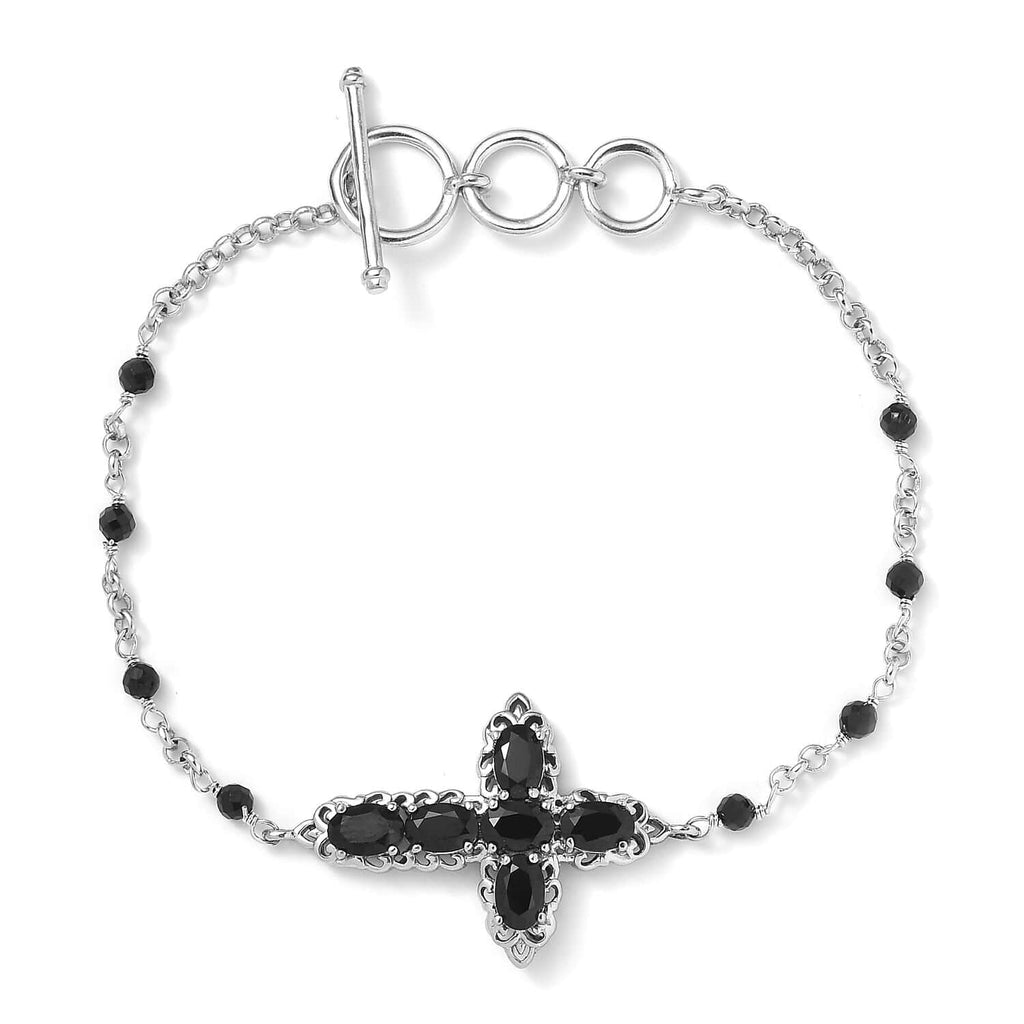 Shop LC Black Spinel Oval Platinum Plated Cross Bracelet Women Jewelry Ct 4.79 Mothers Day Gifts Mom