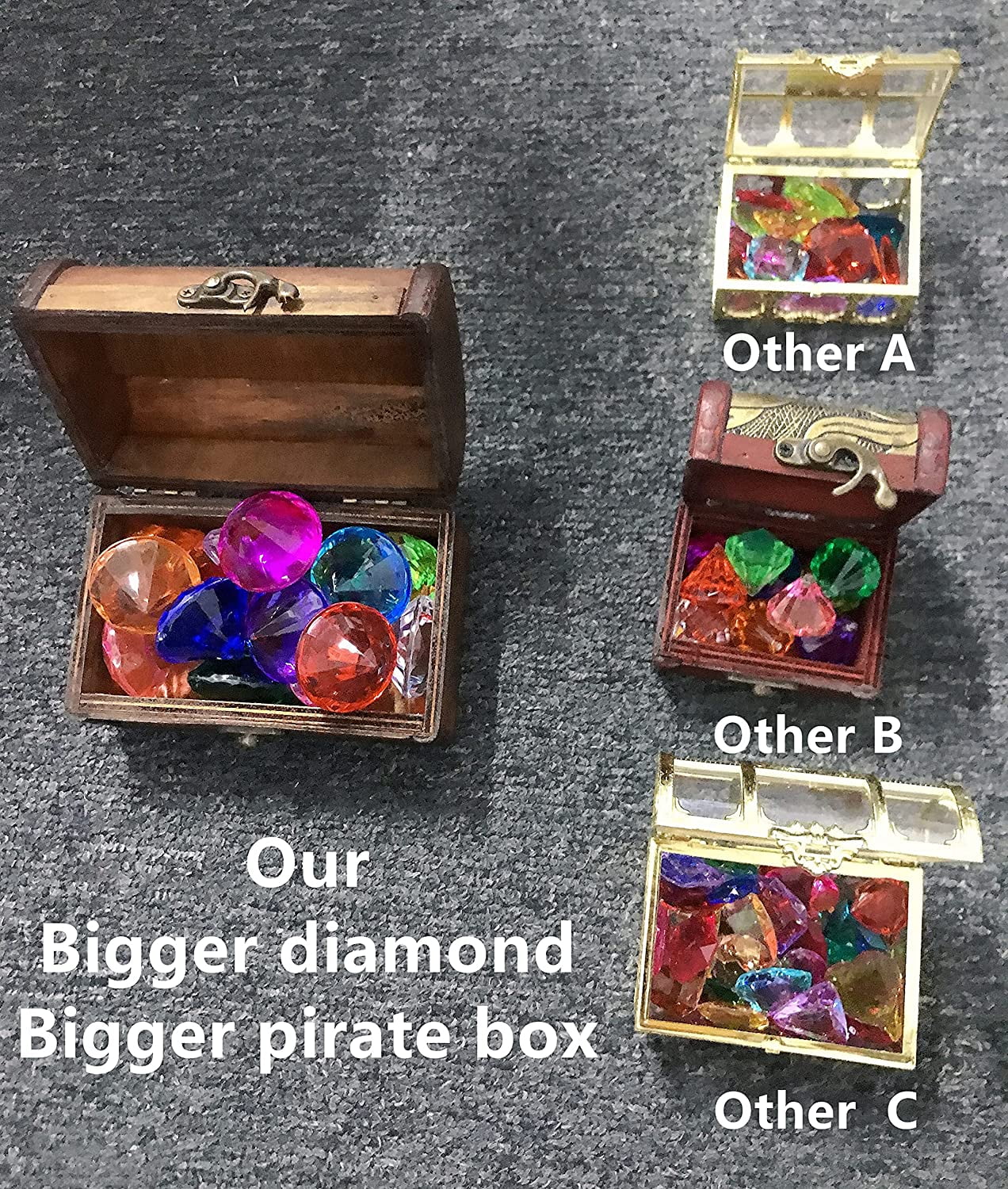PUBGAMER Diving Gem Pool Toy 15 Big Colorful Diamond Set with Big Treasure Chest Pirate Box Underwater Gem Diving Dive Throw Toy Set Swimming Training Gift Toy