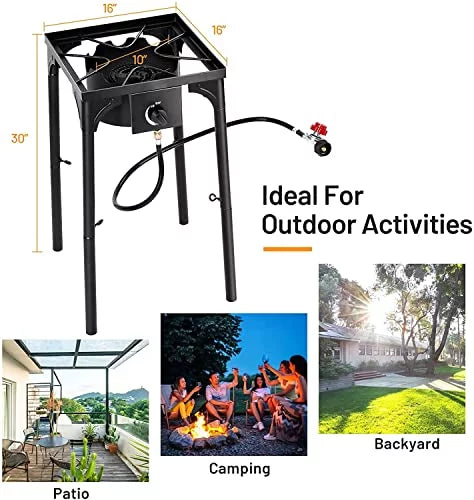 Moccha 100, 000 BTU Single Burner Outdoor Stove Propane Gas Cooker w/Detachable Legs, Portable Cast Iron Patio Cooking Burner Perfect Camping, Patio, or RV