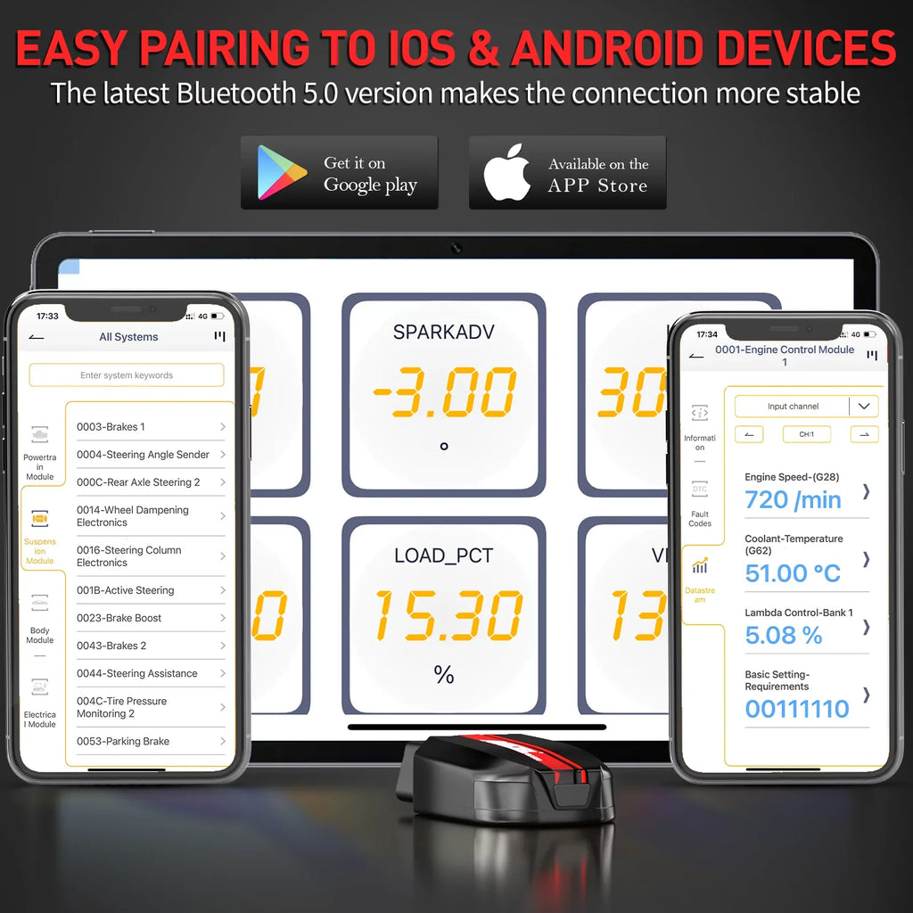 Ancel BD500 Wireless Car Scanner Fits VW Audi Skoda Seat VAG Vehicles Bluetooth OBD2 Scanner Code Reader Check All Systems Oil Reset EPB Reset Throttle Learning Automotive Diagnostic Scan Tool