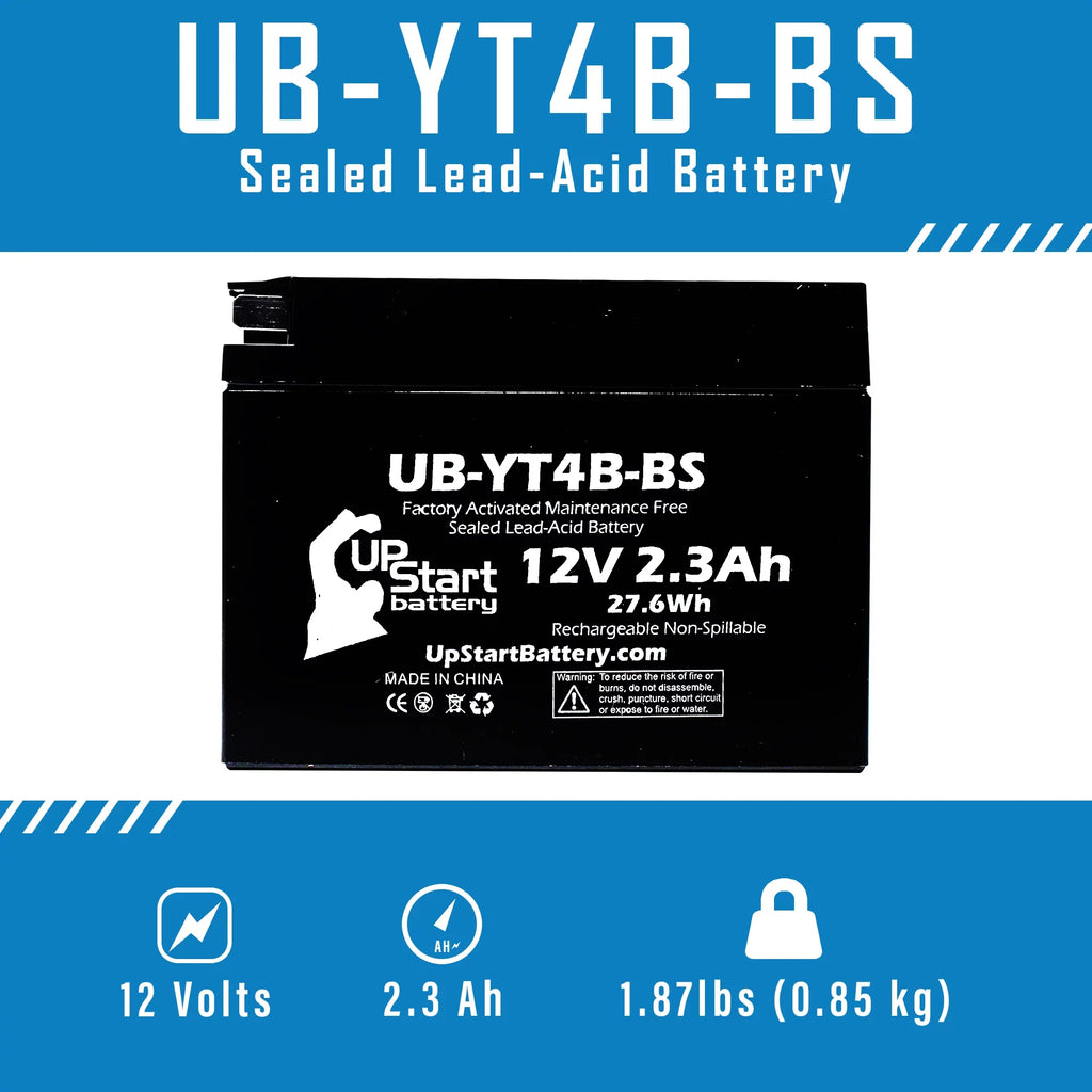 3-Pack UpStart Battery Replacement 2008 Yamaha SR400 400CC Factory Activated, Maintenance Free, Motorcycle Battery - 12V, 2.3Ah, UB-YT4B-BS